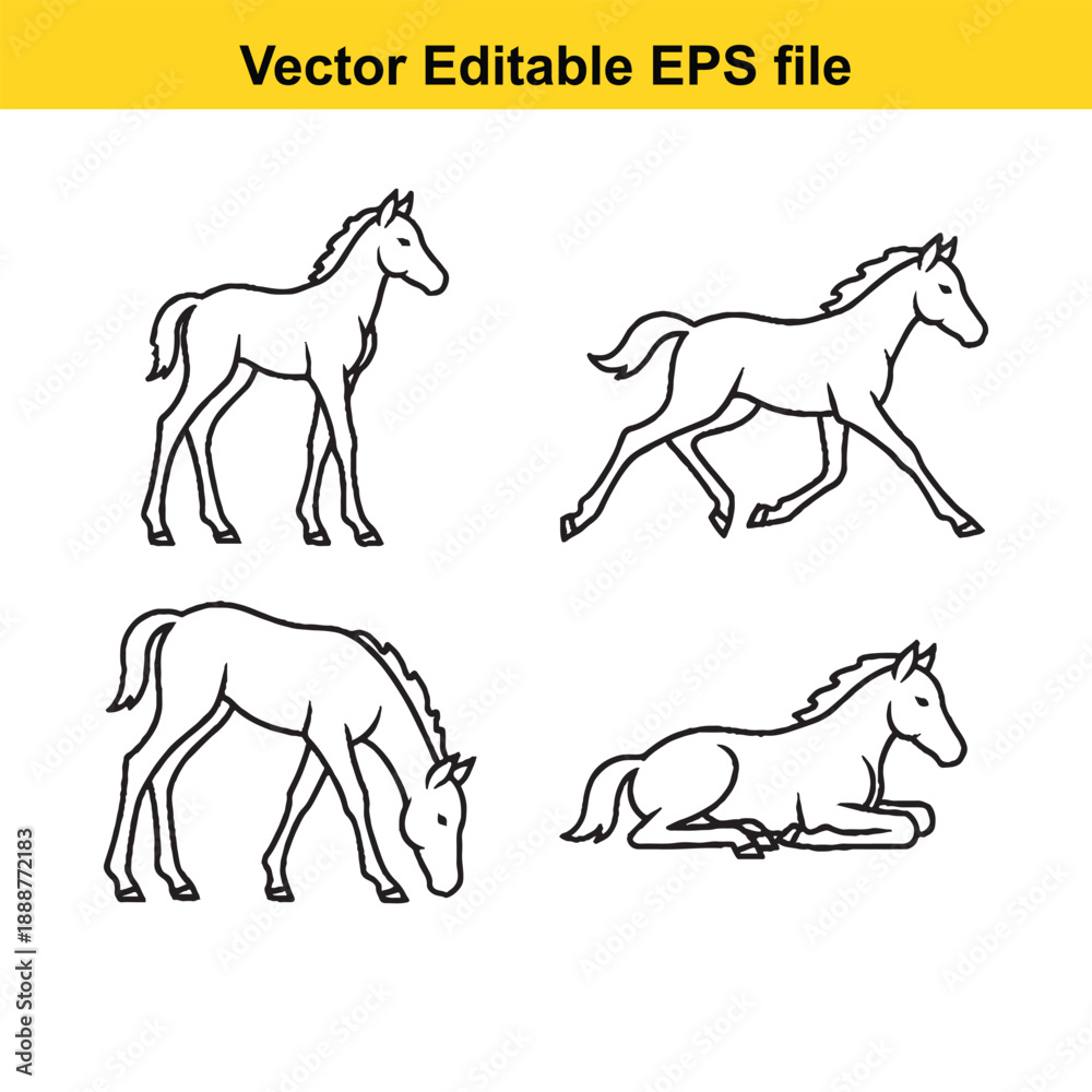 Fototapeta premium Editable vector horses in various poses for design