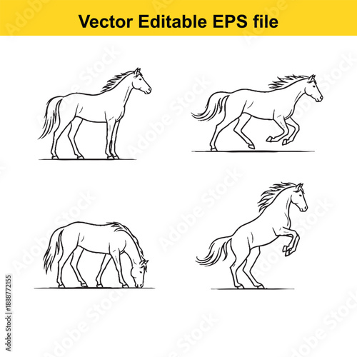  Editable vector horses in various poses for design