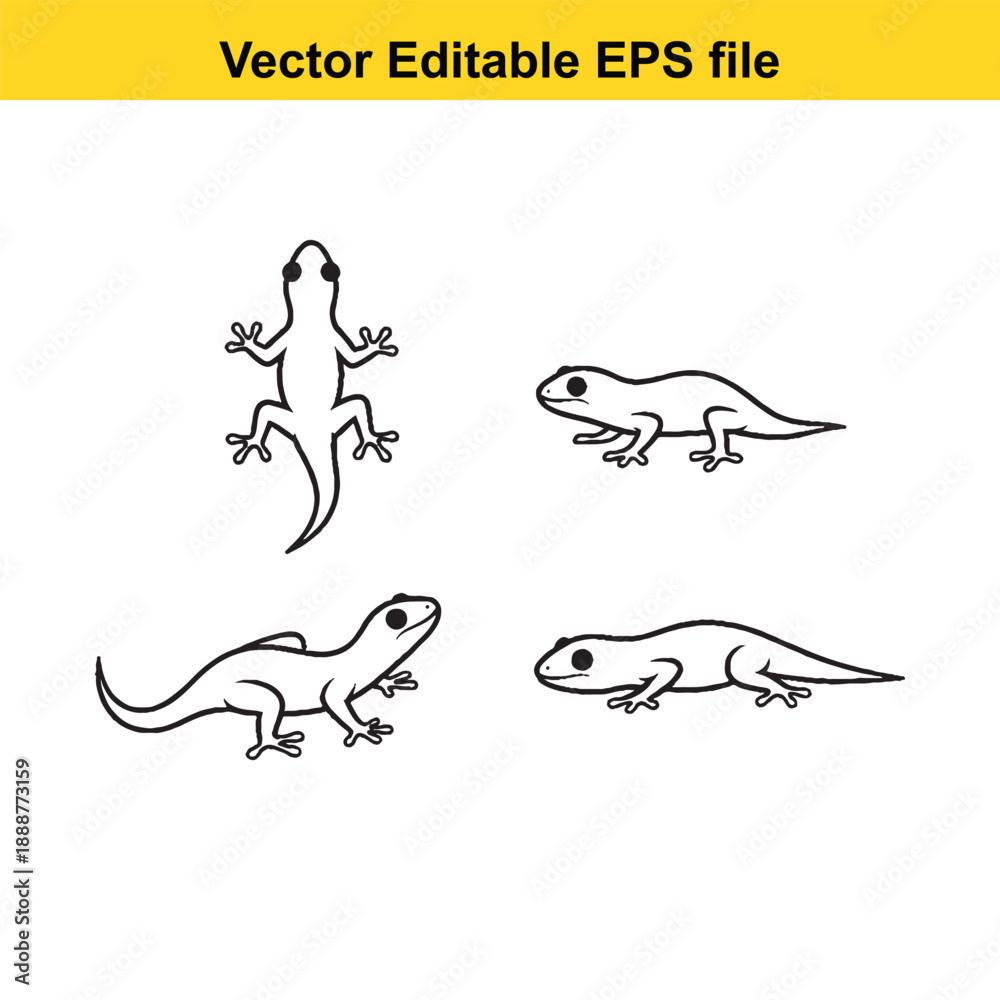 Obraz premium Four lizard silhouettes in editable vector format for design