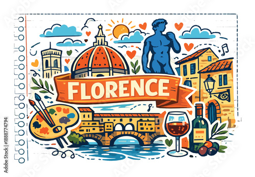Vibrant florence collage featuring iconic landmarks and art elements