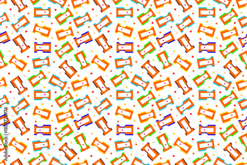 Pencil sharpener pattern background. Seamless sharpeners pattern design. Pencil sharpener stationery pattern. Elementary education concept vector design. Writing tool concept design.