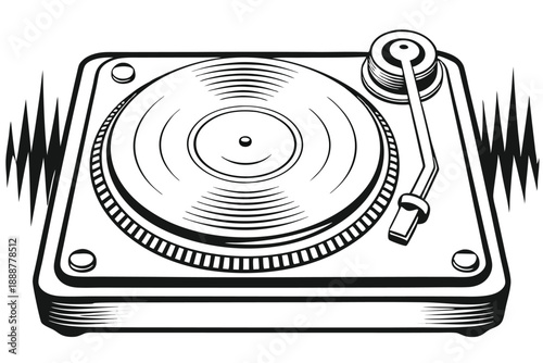 DJ Turntable Icon with Soundwave Graphic for Music and Club Entertainment