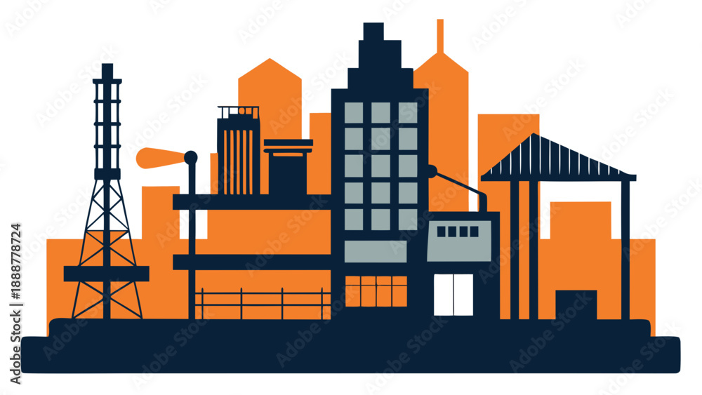 Fototapeta premium Industrial cityscape at sunset Vector