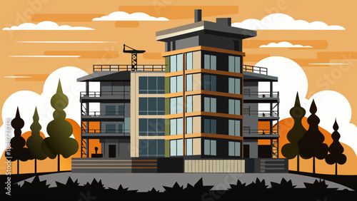 Modern apartment building under construction Vector