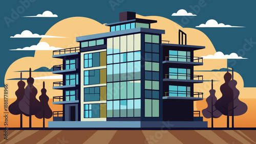 Modern apartment building with balconies Vector