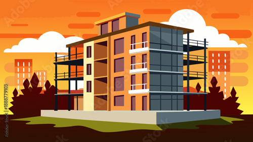 Modern urban buildings at sunset Vector