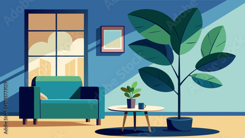 Cozy living room with indoor plants Vector