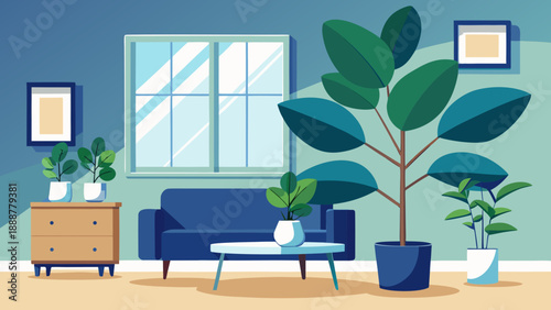 Cozy living room with blue sofa Vector