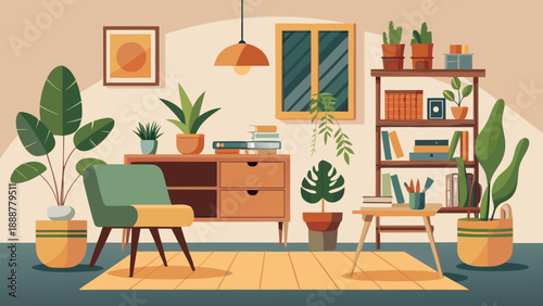 Cozy indoor living space with plants Vector