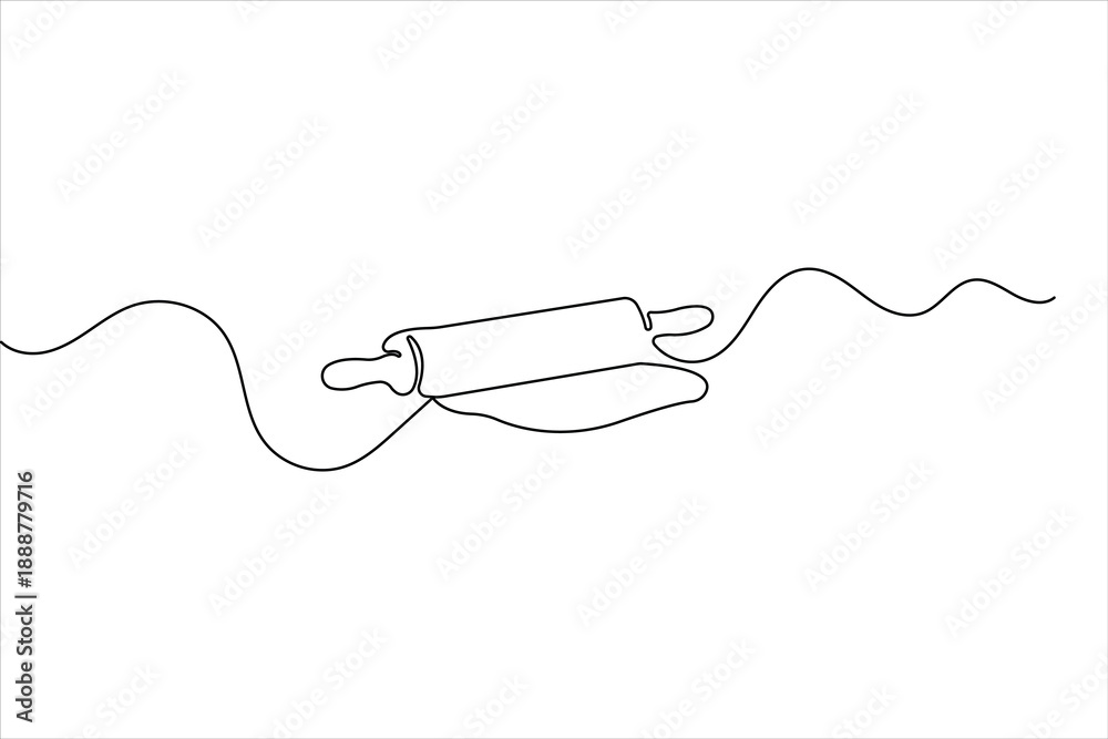 Obraz premium One line drawing of a kitchen roller pin featuring minimalist design and isolated vector graphics