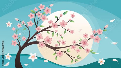 Cherry blossoms in moonlight Vector