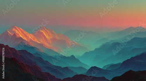 Futuristic digital terrain grid glow images illustration