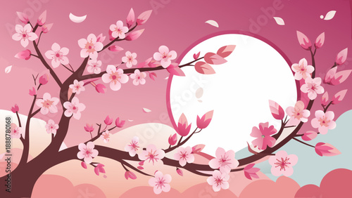 Cherry blossoms under full moon Vector