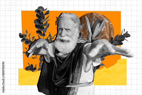 Photos Creative sketch collage of angry julius caesar old man do witchcraft greek mytho