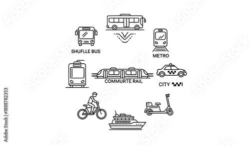 Public transit icons collection vector with editable stroke modern city transport symbols