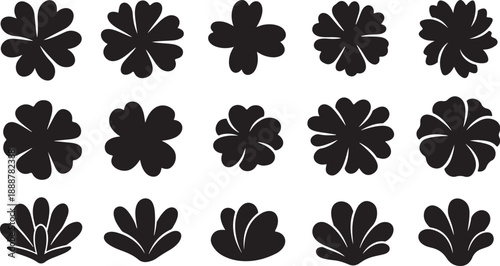 Black Floral Silhouettes on White Background Pattern Design