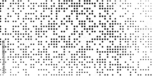 Black halftone wave background. Abstract grainy fluid texture. Dotted curved dot flow wallpaper. Grit swoosh overlay element for poster, banner, brochure, flyer, leaflet, template. Vector backdrop