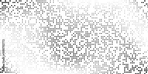 Black halftone wave background. Abstract grainy fluid texture. Dotted curved dot flow wallpaper. Grit swoosh overlay element for poster, banner, brochure, flyer, leaflet, template. Vector backdrop