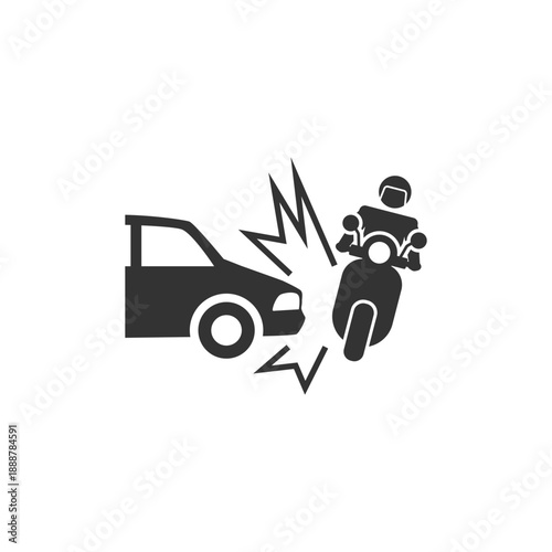 flat design vector Motorcycle collision with car, accident scene, urban road, danger concept