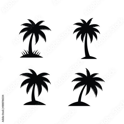 Wallpaper Mural Set of four stylized black palm tree silhouettes on small, isolated island bases Torontodigital.ca