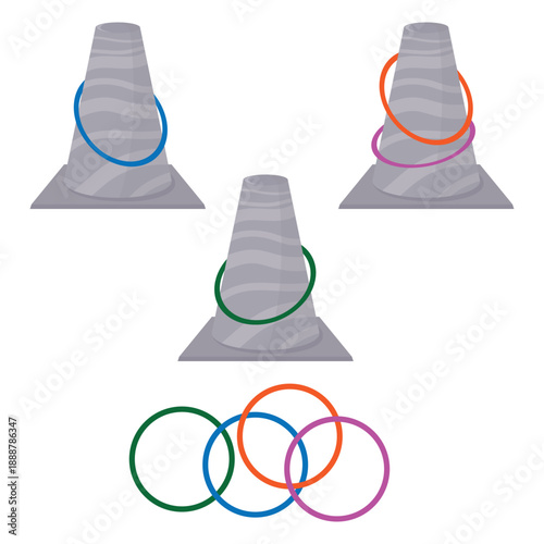 Colorful Ring Toss Game Set - Plastic Cones and Rings for Outdoor Activity and Carnival Fun