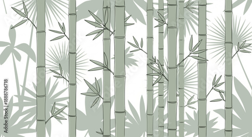 Seamless gray bamboo outline pattern on light background