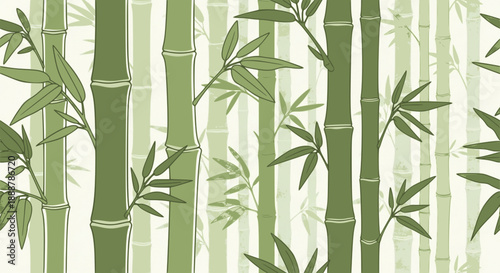 Seamless green bamboo stalks forest pattern background