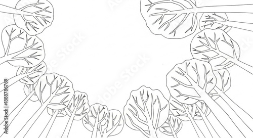 Seamless black outline tropical jungle trees pattern