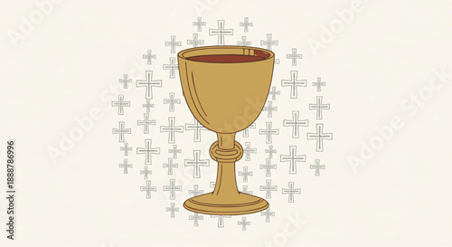 Golden chalice cross religious symbol illustration