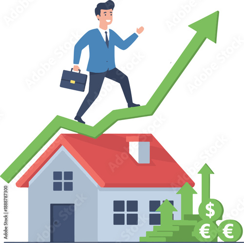 Real Estate Investment Growth Concept with Businessman Climbing Financial Chart
