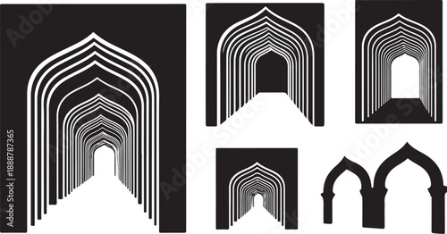Architectural Arches and Doorways in Black and White Vector