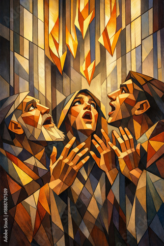 Pentecost Cubist Pentecost Scene with Tongues of Fire