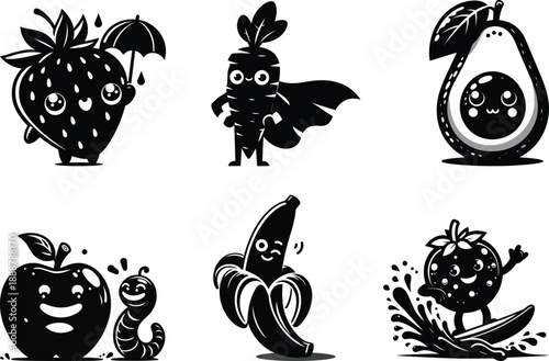 Practical veggie life silhouette bundle set for meal prep containers and grocery bag