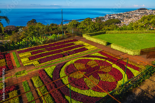 Botanical Garden of Funchal with various flowers and flower beds