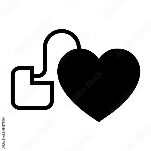 Cardiac Implant Icon - Black Silhouette Vector of Heart and Pacemaker for Medical Safety and Healthcare Diagnostics
