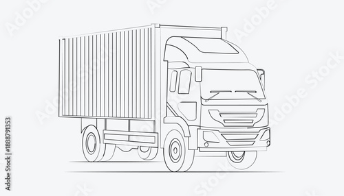 Line art illustration of a delivery cargo truck, minimal outline style, ideal for logistics, transport, shipping, and business design use.