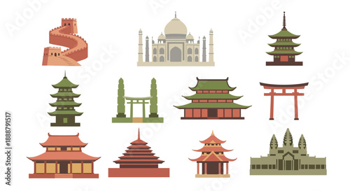 A_grid_of_twelve_stylized_flatdesign_illustrations_featuring_famous_Asian_architectural_landmarks_and_traditional