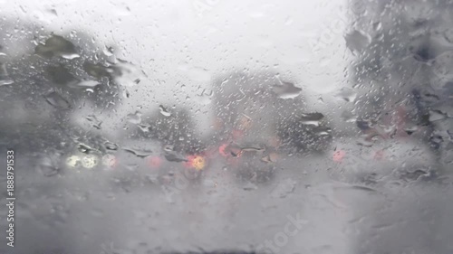 Dangerous Driving Conditions with Poor Visibility in Heavy Rain