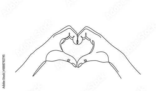 A line drawing of two hands forming a heart shape with their fingers