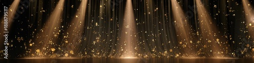 Golden Confetti and Stage Lights Elegant Background