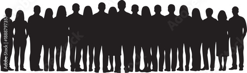Diverse group of people standing together in silhouette form