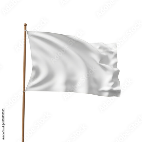 White flag fluttering in the wind isolated on transparent background