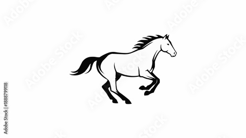 Stylized illustration of a galloping horse in black and white.