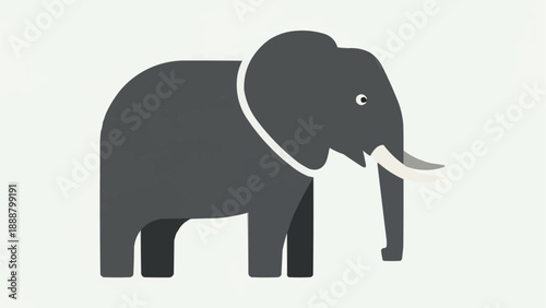 Stylized illustration of a large grey elephant with white tusks.