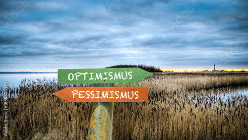 Obraz na plátně Signposts the direct way to optimism versus pessimism