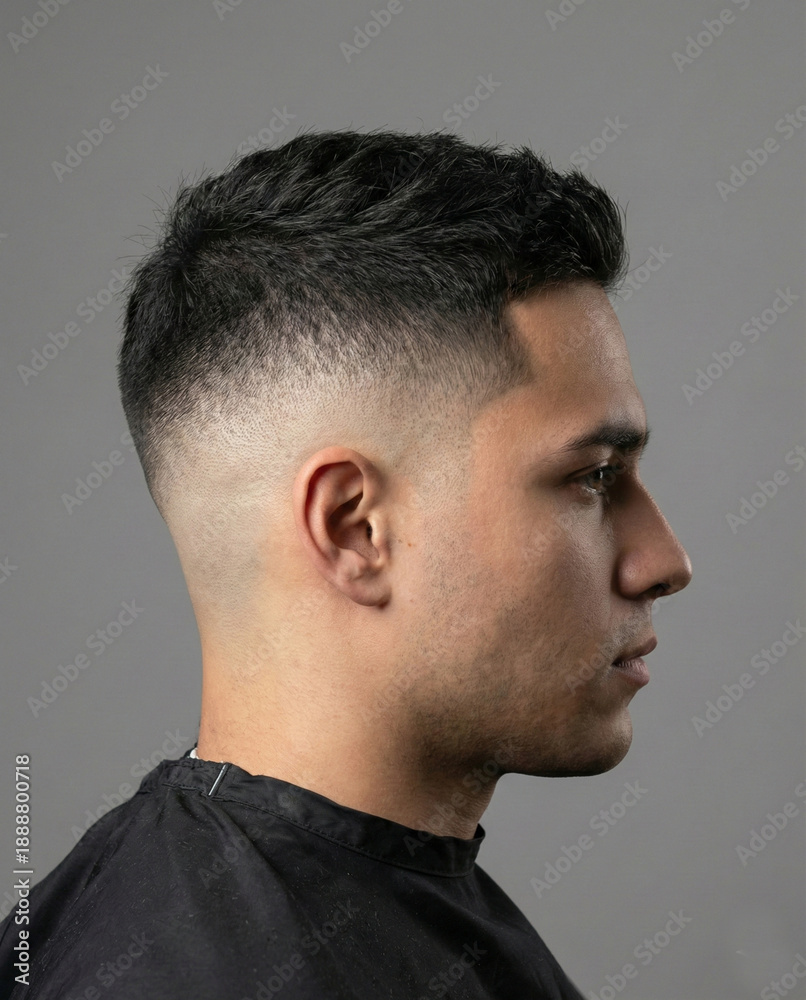 Fototapeta premium Side profile of young man with modern fade haircut