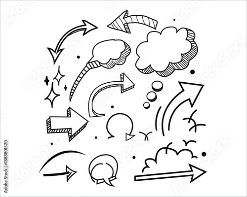 Collection of hand drawn arrows and speech bubbles