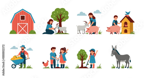 Farm Life Scenes with People and Animals.