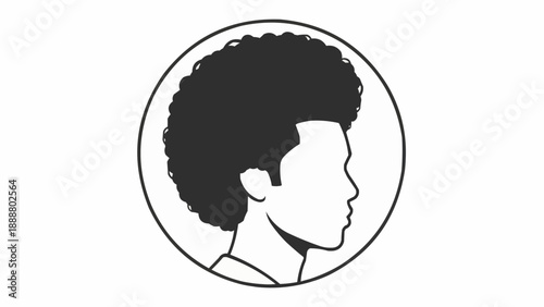 Stylized profile of a man with an afro hairstyle.