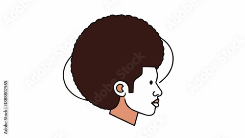 Stylized profile illustration of a person with a large afro hairstyle.